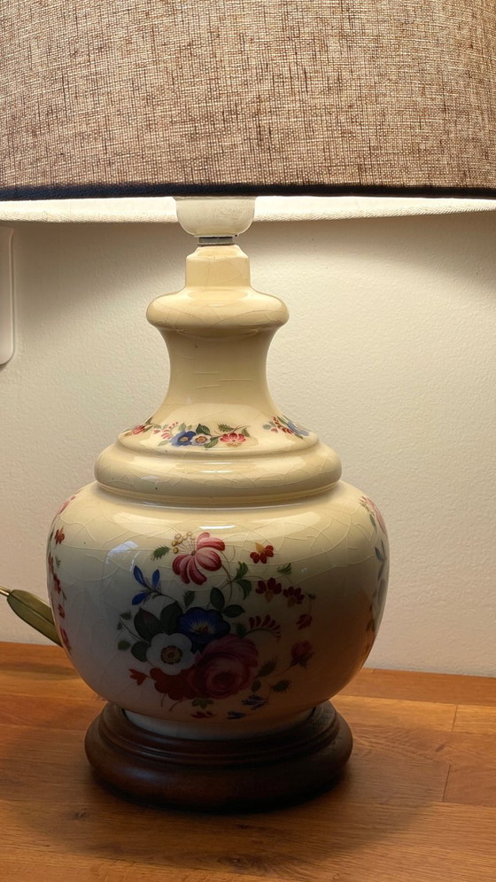 Image 1 of Vintage Ceramic Lamp with Wooden Base