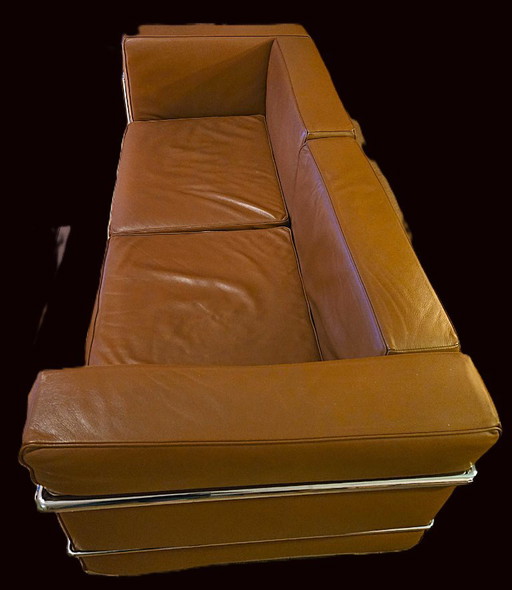 Vintage 2-Zitsbank In Cognac Leder – Le Corbusier LC2-Stijl – Designklassieker – fauteuils, Metal, Leather (photo 2 of 5)
