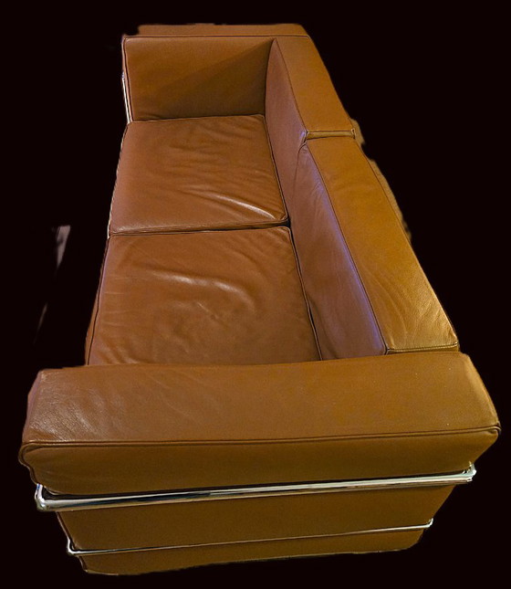 Vintage 2-Zitsbank In Cognac Leder – Le Corbusier LC2-Stijl – Designklassieker – Fauteuils, Metal, Leather (photo 2 of 5)