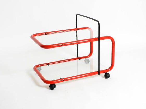 Image 1 of Carrello bar o di servizio postmoderno italiano degli anni '80 in metallo e vetro