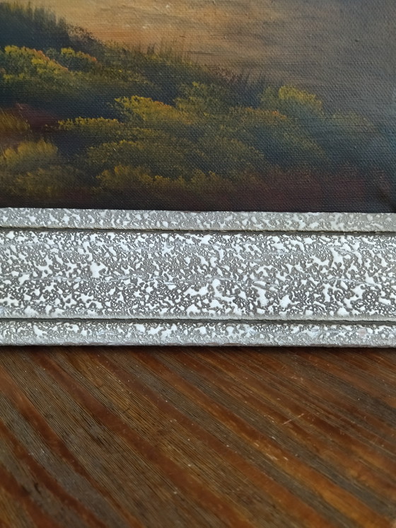 Image 1 of Vintage schilderij – Landelijk landschap – Cottagecore-stijl