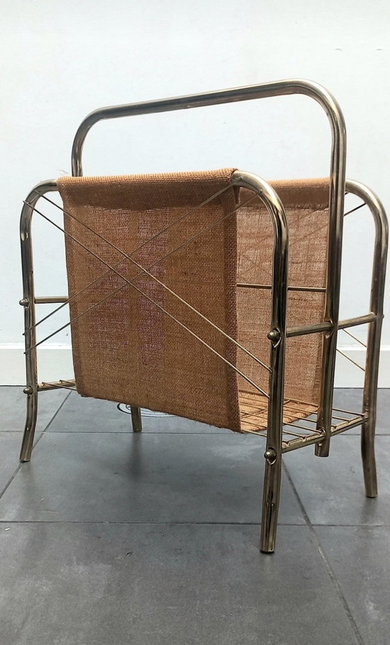 Image 1 of Newspaper rack - vintage - brass - jute