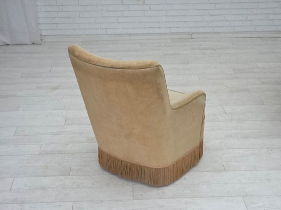 Image 1 of 1970s, Danish armchair, original light green furniture velour.