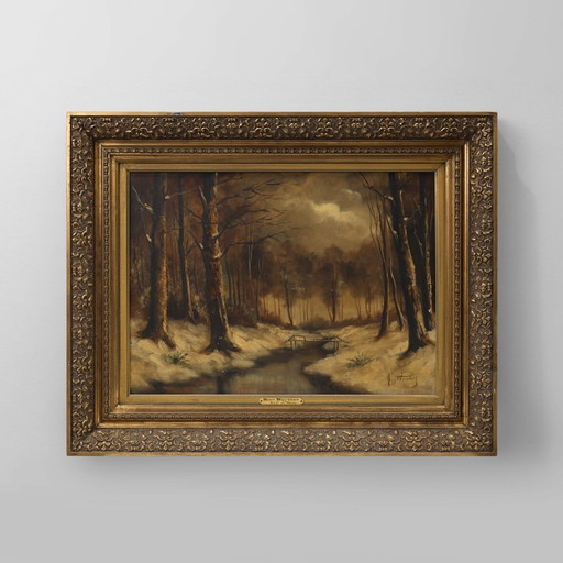 Oil Painting “Hiver en Flandre” by the Dutch Artist Henri Wouters (1866-1935)