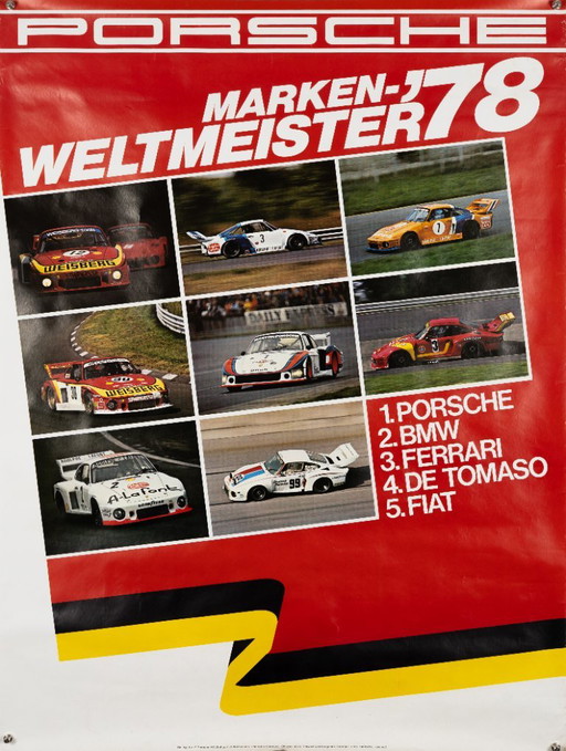 Porsche Markenweltmeister '78 – Affiche Porsche Vintage Originale de Werbeagentur Strenger – Sport Automobile Vintage –