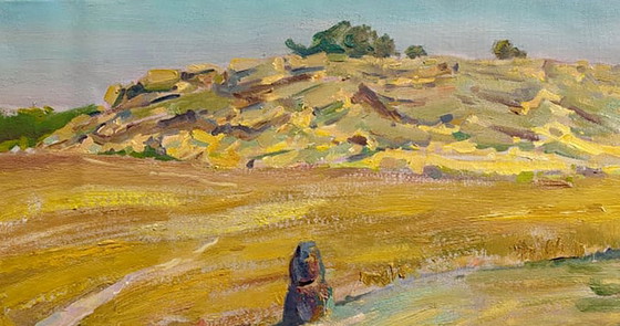 Origineel Olieverfschilderij Symbolisme Landschap Steengraf – Schilderijen & Tekeningen, Canvas (photo 2 of 5)
