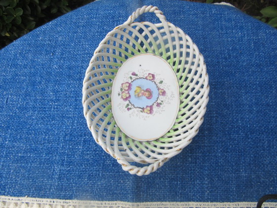 Image 1 of Antique Reticulated Openwok Serving Dish Tray with handles