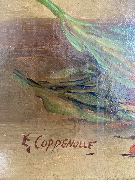 Signed Floral Still Life by Edmond Van Coppenolle, Oil on Canvas, 19th Century – Paintings & Drawings, Wood (photo 5 of 11)