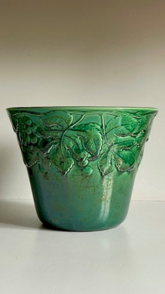 Image 1 of Cache-POT Barbotine GIEN France Vintage