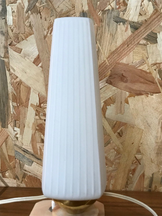 Image 1 of 2 vintage marble and opaline lamps from the 70s