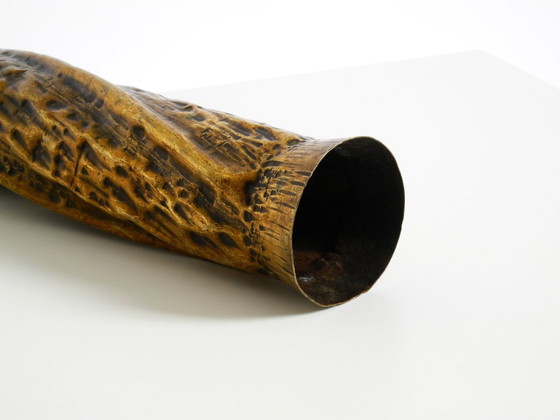 Image 1 of Unique large brass vase in a Brutalist design, handcrafted in December 1975