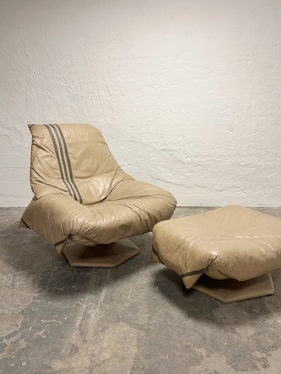 Image 1 of Vintage Space Age leather easy chair and ottoman 