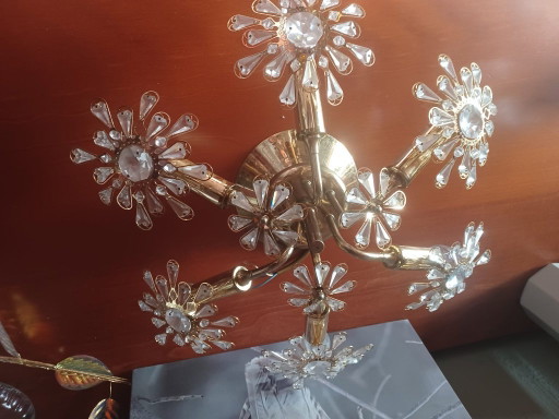 Vintage Hollywood Regency Ceiling Light Brass and Crystal 1970s – plafondlampen