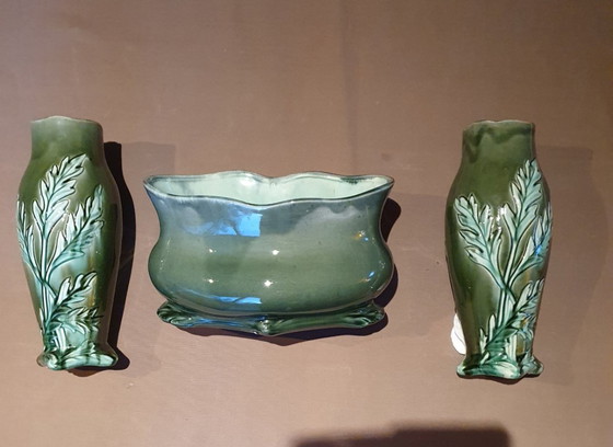 Image 1 of Art Nouveau 3-piece ceramic set Louis Gueule Vierzon - ca 1900