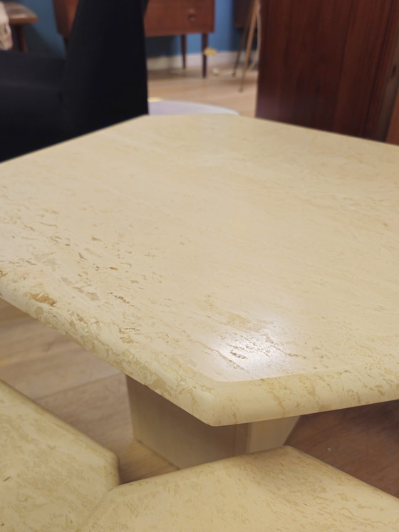 Image 1 of Vintage Travertine Marble Stone Side Tables Coffee Table Tables