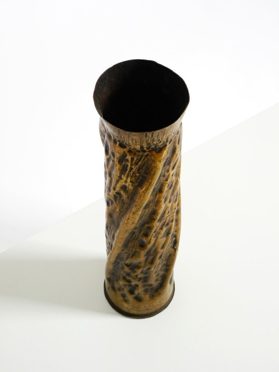 Image 1 of Unique large brass vase in a Brutalist design, handcrafted in December 1975