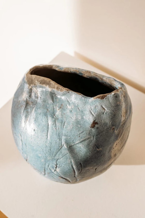 Image 1 of Vintage blue ceramic vase, handmade