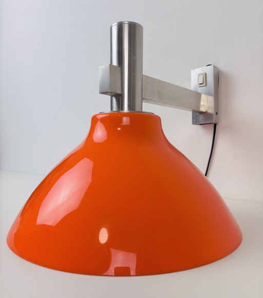 Art Deco vintage wall lamp with orange shade, designer lamp 1970