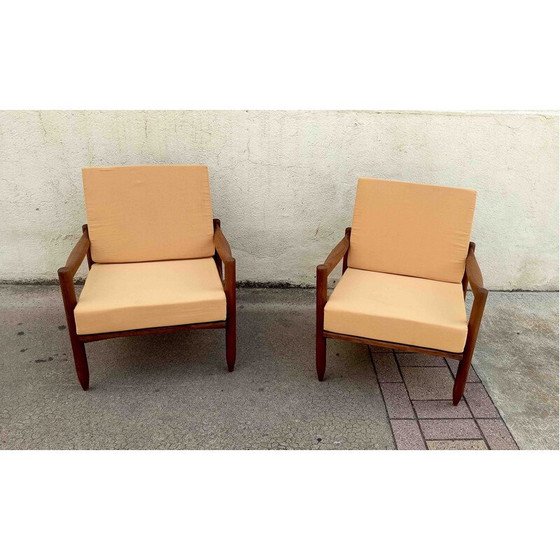 Image 1 of Paar Scandinavische vintage fauteuils in massief teakhout, 1950-1960