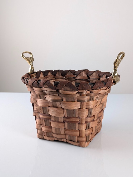 David Marshall Brutalist Splint Wood and Cast Brass Basket, 1970s – Decorative Objects, Leather (photo 14 of 15)