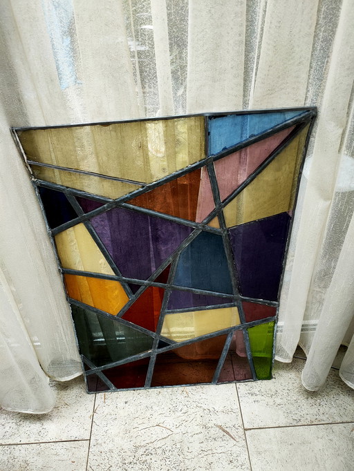 Glas in lood raam. Antiek.