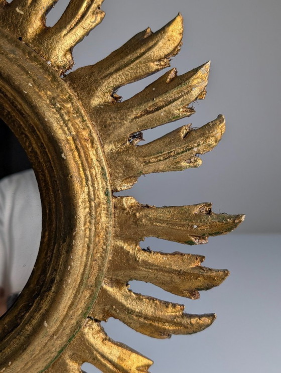 Image 1 of Miroir soleil doré, années 1960