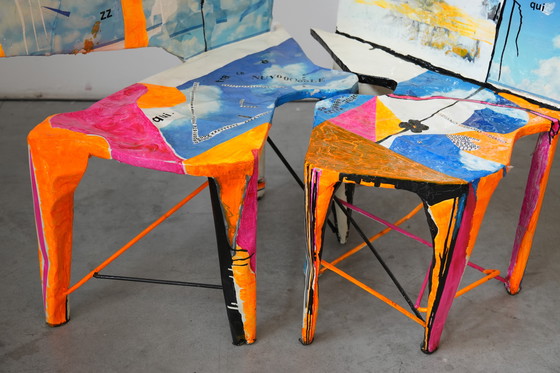 Image 1 of Paire de chaises modulaires sculpturales Guido Coletti (1995) - Collage peint à la main