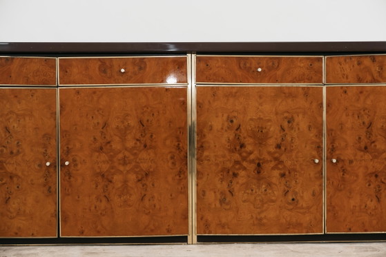 Image 1 of Sideboard In Radica E Metallo Dorato Modernariato Anni ‘70