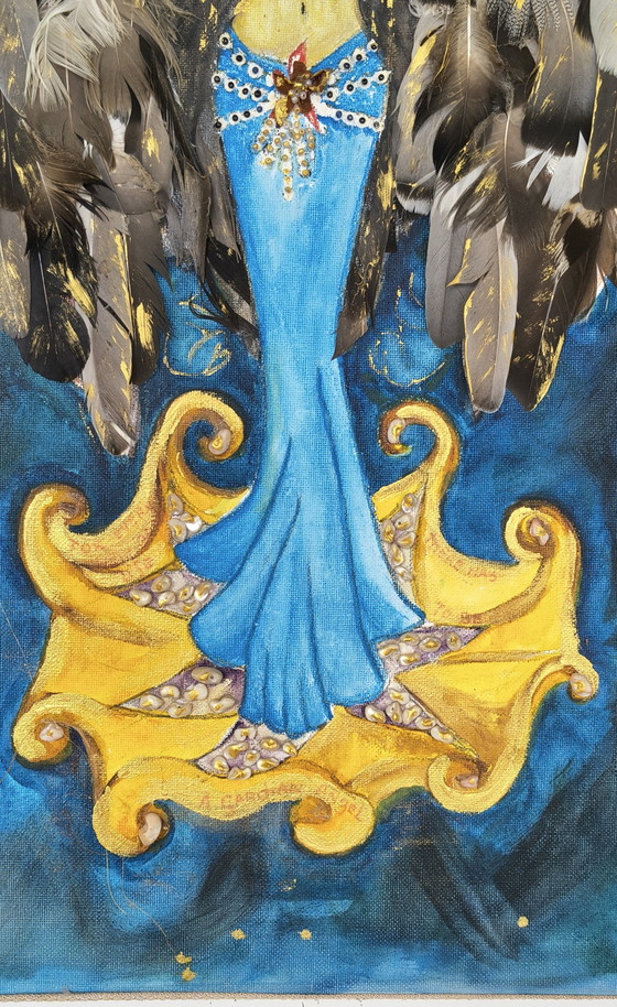 Image 1 of Archangel, handmade artwork with mixed media.