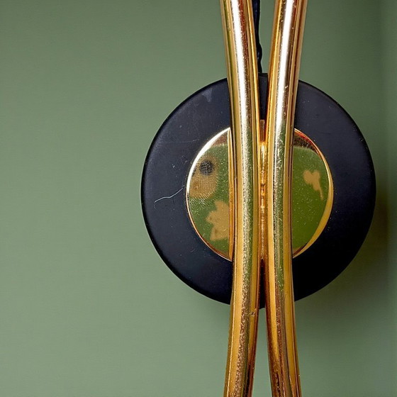 Image 1 of Applique da parete doppia in vetro e ottone Mid-Century Modern, anni '50-'60