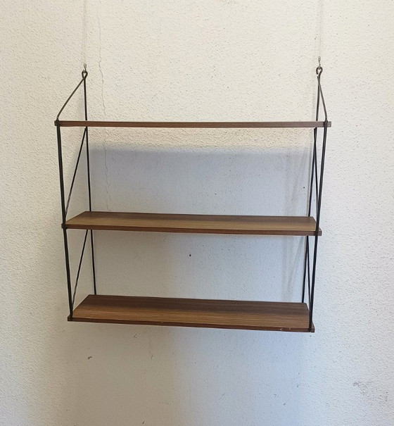 Vintage wandrek met drie planken – Wandkast, Metal, Wood (photo 6 of 9)