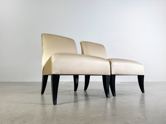 Image 1 of Set di 2 poltrone di design Thörmer in seta, sedie di lusso in stile antico