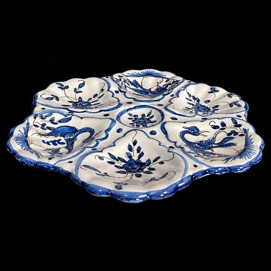 Image 1 of Vintage French Oyster Plate 12X – Moustiers Style (ca. 1940)