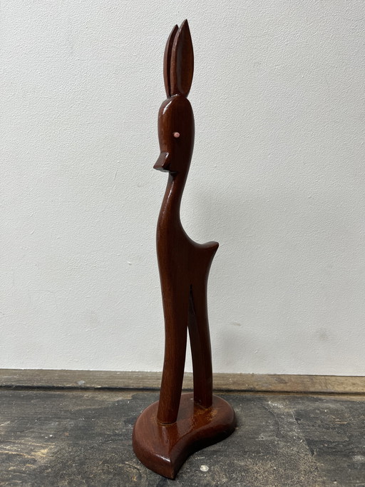Cerf vintage en teck stylisé Mid Century