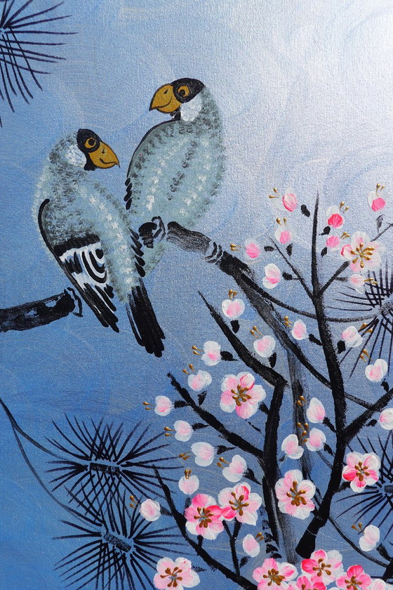 Love Birds J508 - Original Large Painting – Paintings & Drawings, Canvas (photo 5 of 12)