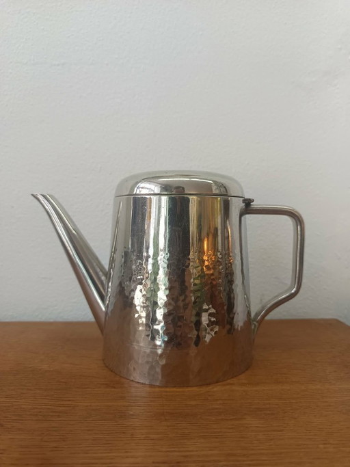 Art Deco hammered silver-plated metal teapot