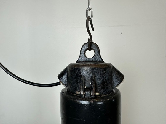Image 1 of Industrial Black Enamel Factory Pendant Lamp with Iron Top, 1950s