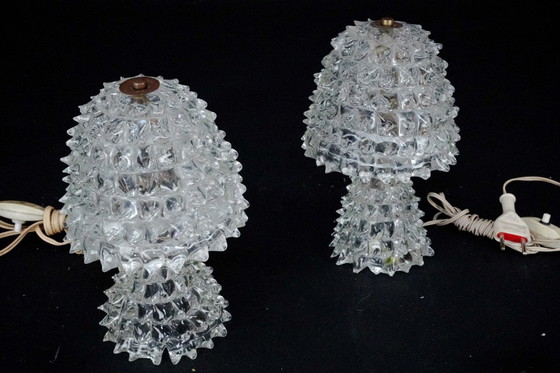 Image 1 of Par de lámparas de mesa italianas de cristal de Murano "Rostrato" de Ercole Barovier, década de 1940