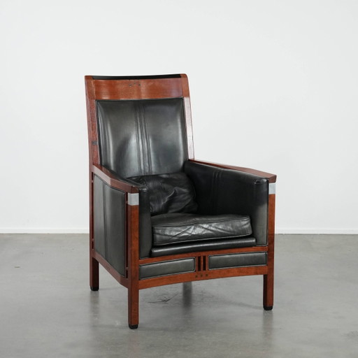 Schwarzer Rindsleder Sessel im Art Deco Design der niederländischen Marke Schuitema aus der Decoforma Serie