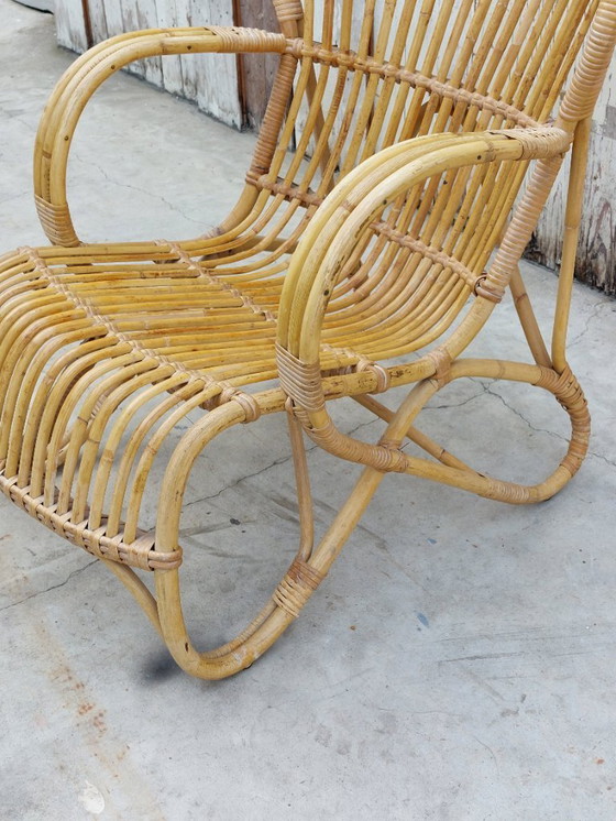 Image 1 of Set of vintage armchair and table in rattan by Rohe Noordwolde, 1960s