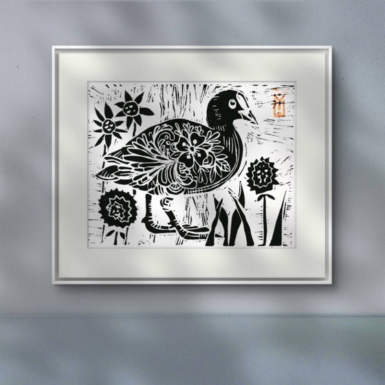 Image 1 of Coot Linocut Print: Handmade River Duck Art