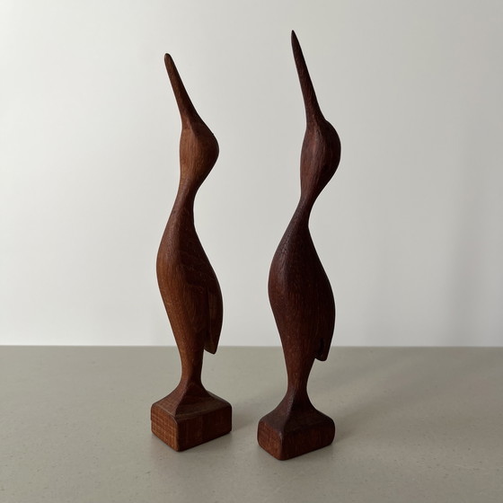 Image 1 of Pair of vintage Scandinavian bird figurines, teak, Sweden, 1960s/70s

