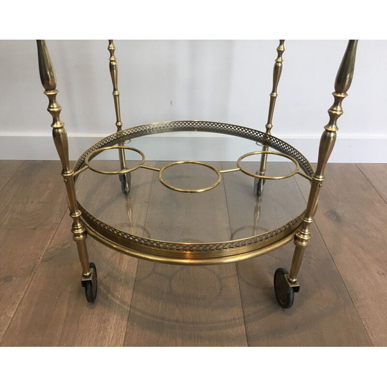 Image 1 of Vintage brass and glass table on wheels, 1940