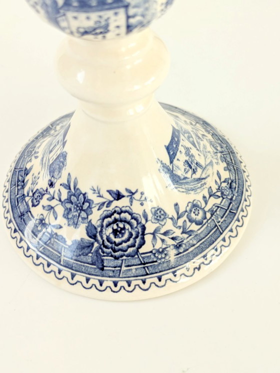 Image 1 of Set of 2 Antique Villeroy & Boch Burgenland Candleholders | Blue Saar Transferware (1913–1947)