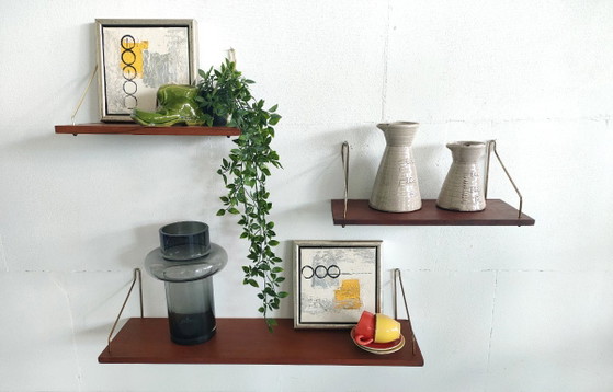 Set van 3 Vintage Teak Wandplankjes met Messing Beugels – Jaren '60 Mid-Century Deens Design – Wandrek, Wood (photo 52 of 52)