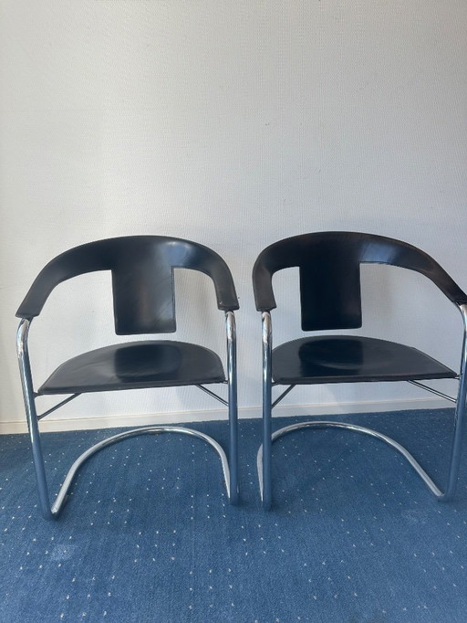 Designer chairs – A. Rizzatto – set of 4 – chrome & black