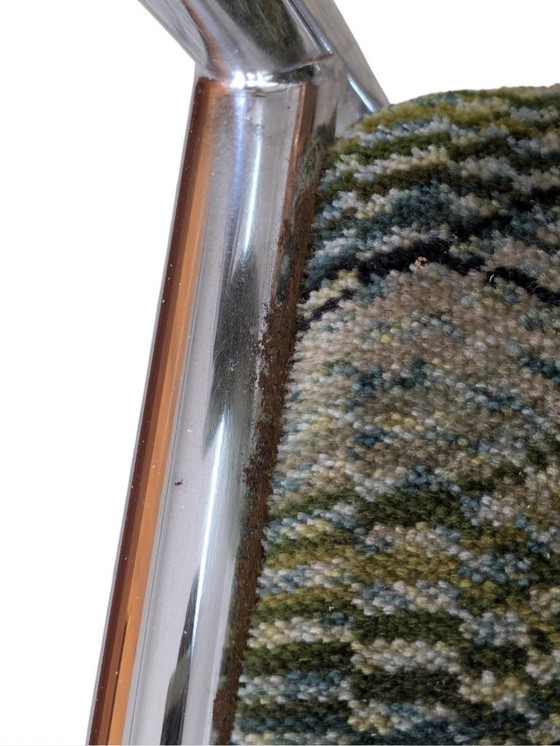 Image 1 of 2x Vintage Chrome Chairs 70s | Retro Design | Fabric Upholstery Green | Mid - Century Chairs | Space Age Chair Set