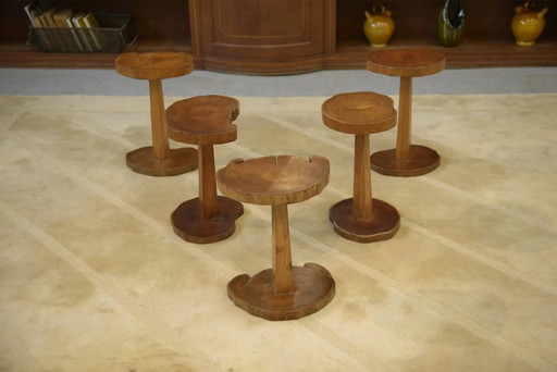 Set aus 5 brutalistischen Beistelltischen aus Palisander aus den 1960er Jahren.