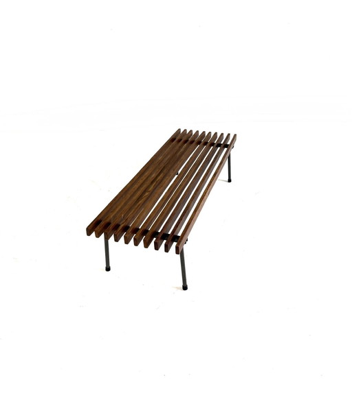Vintage pinewood slatted bench '60