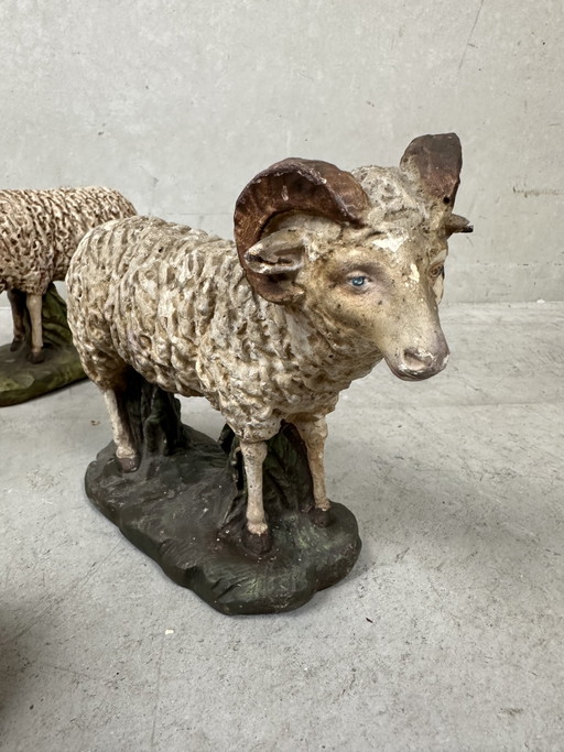 5 figuras antiguas de ovejas pintadas a mano - 1903